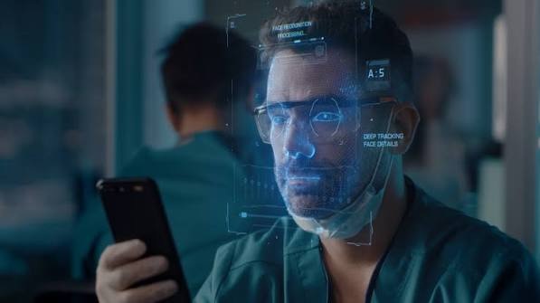 Claude app icon on a smartphone next to a government ID and facial recognition scan overlay