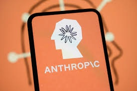 Anthropic logo on a smartphone screen against an orange background