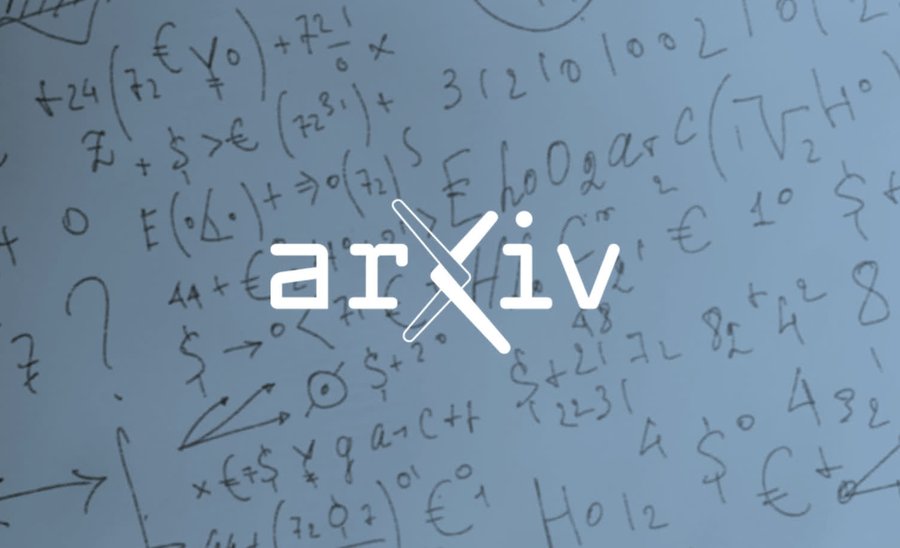 The white arXiv logo over a pale blue background covered in handwritten equations and symbols