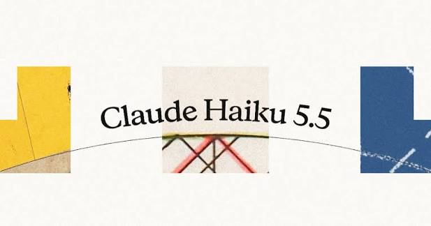 Claude Haiku 5.5 wordmark in black serif type on a cream background, flanked by yellow, beige and blue paper textures