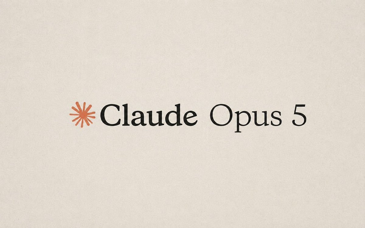 Claude Opus 5 wordmark on a black background with Santage red accent
