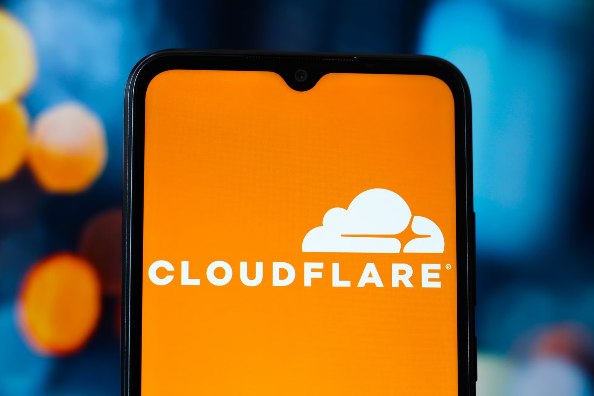 Cloudflare logo displayed on a smartphone screen