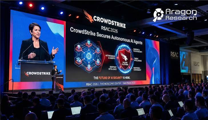 A red AI chip caught in a crosshair over a field of code packages, on a black field, representing AI as both weapon and target in cyberattacks