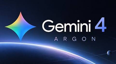 The multicolor Gemini sparkle logo beside the words Gemini 4 Argon above a glowing planet horizon, as Google launches its first Gemini 4 frontier model