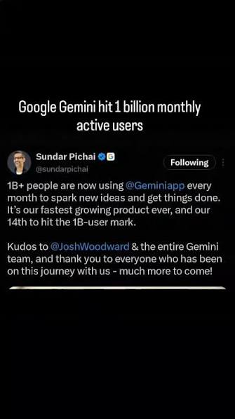 The Gemini app icon on a smartphone, representing one billion monthly active users