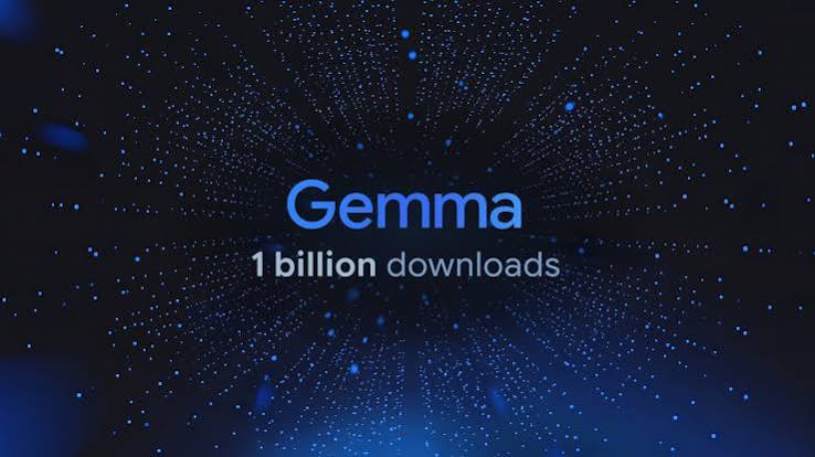 The Gemma wordmark above the words one billion downloads on a dark field of scattered blue light points
