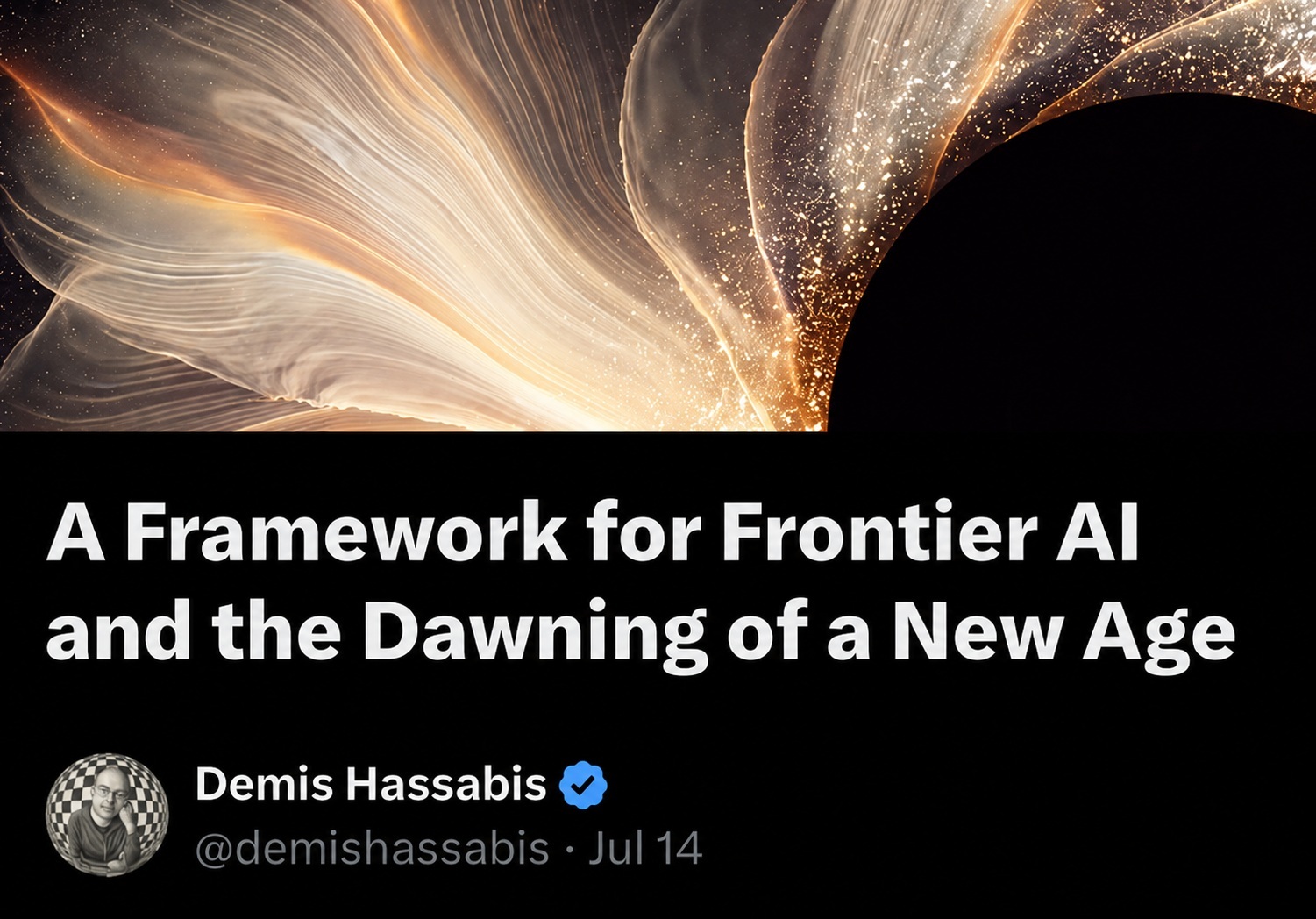 Demis Hassabis over an abstract illustration of a testing gate standing between frontier AI models and public release
