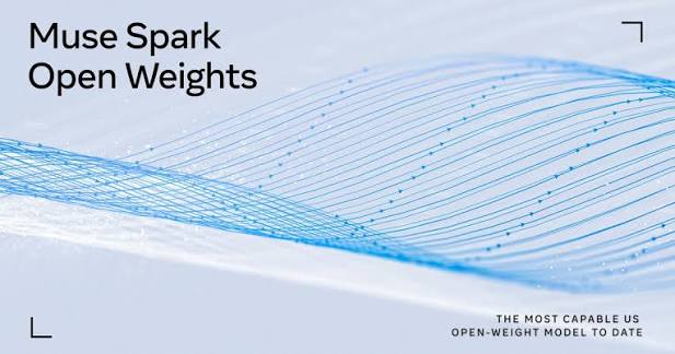Meta graphic reading Muse Spark Open Weights, the most capable US open-weight model to date, over flowing blue lines