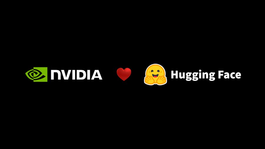 Editorial illustration of the Hugging Face emoji logo merging into an Nvidia green circuit motif with an open padlock, red and black accents