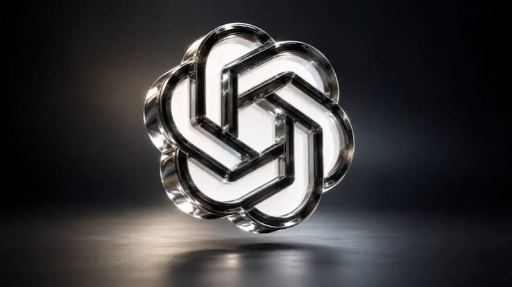 OpenAI logo rendered as a glossy three-dimensional knot on a dark background